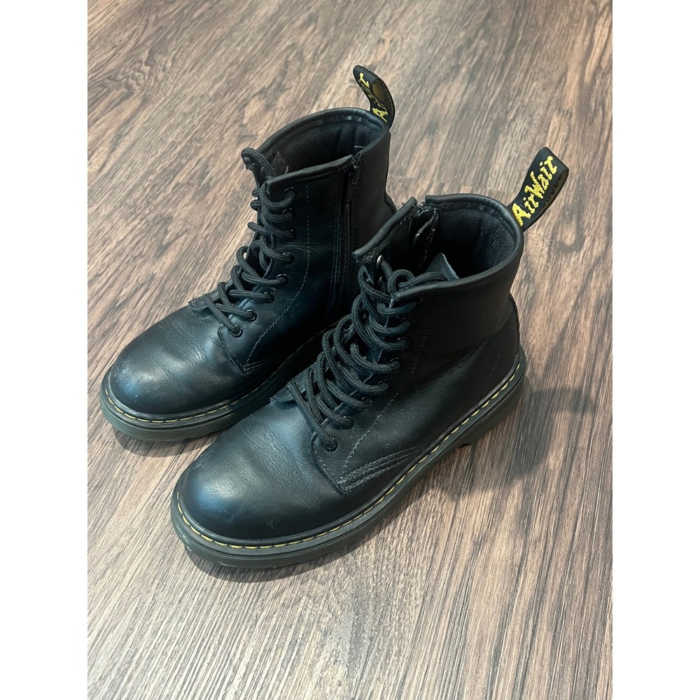 Dr. Martens 1460 J Junior Black Leather Lace Up Side Zip Boots Size 3 US Kids